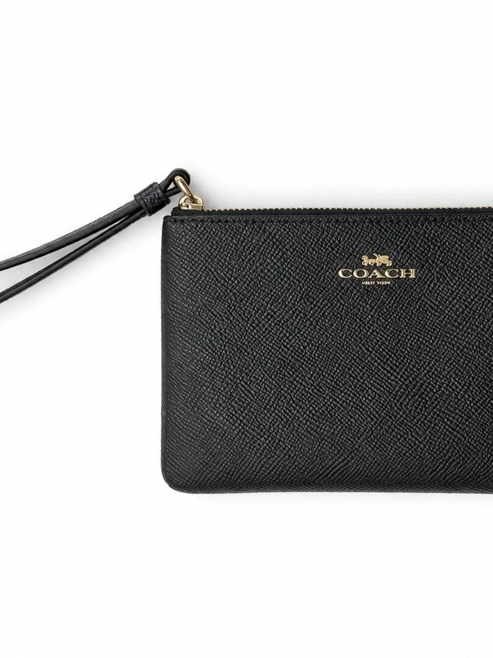Coach Black Saffiano Leather Wristlet with Gold Logo